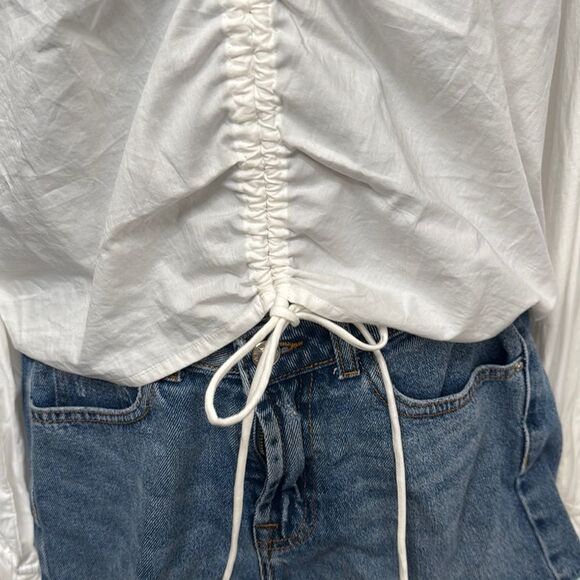 Anthropologie Maeve White Ruffled Bib Collar Blouse - Picture 4 of 7